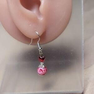 Elegant Pink and Red Heart Drop Earrings